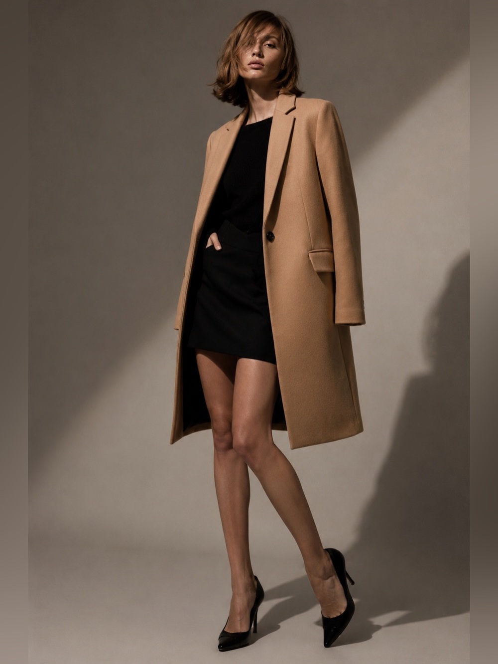 ZARA Menswear Camel Wool Blend Coat Size L Quiet Luxury